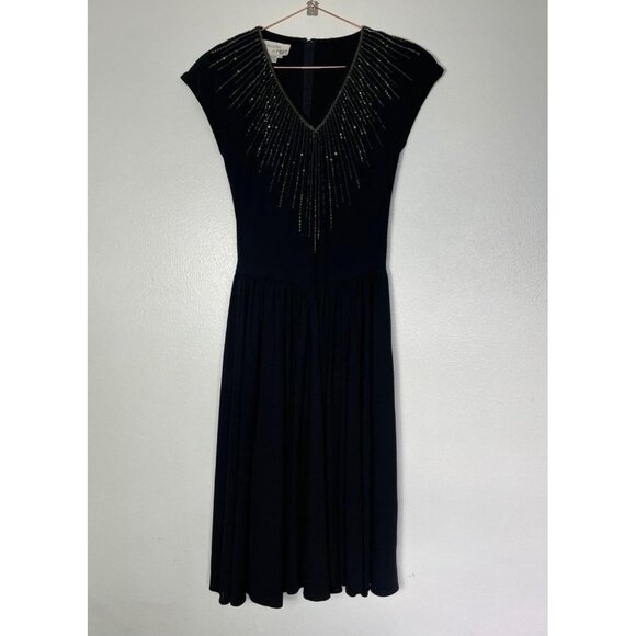 Vintage Ricki Lang Nuit Womens V-Neck Beaded Sequin Bodice Dress Black Sz 8 - Picture 1 of 9